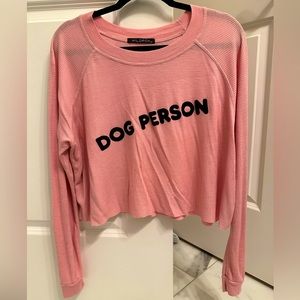 Dog person long sleeve pink shirt waffle detailing, brand Wild Fox